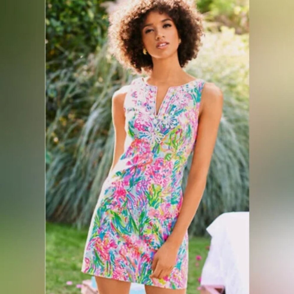 Lilly Pulitzer Gabby Shift Dress Fan Sea Pants Size 4